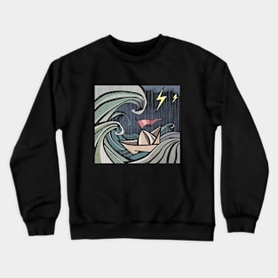 boat caught in the wave Crewneck Sweatshirt